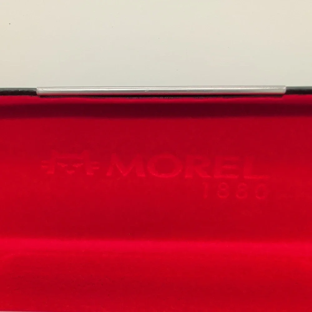 NEW Morel 1880 Black Leather Red Velvet Hard Clamshell Eyeglasses Case ONLY